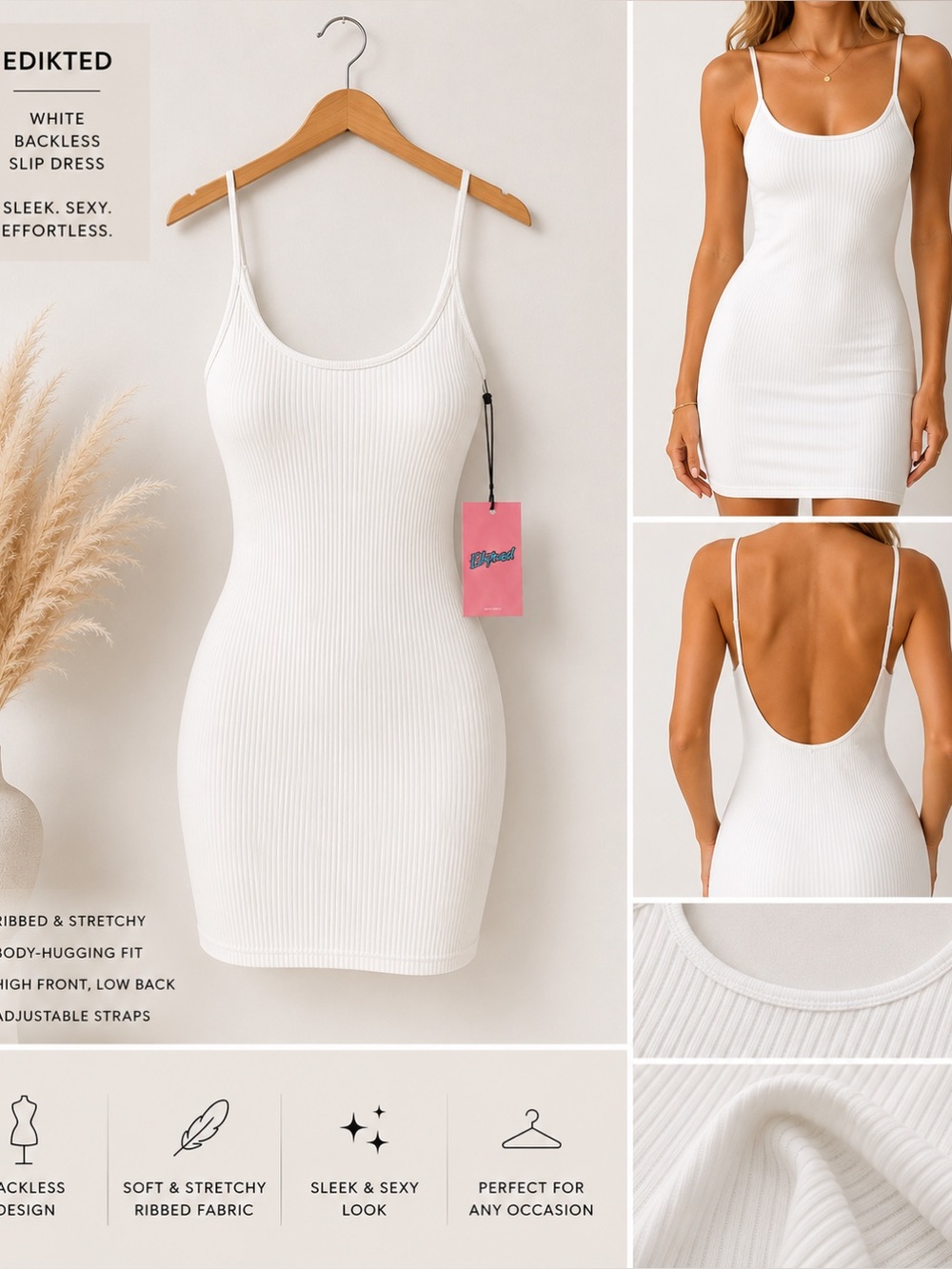 Edikted White Backless Slip Dress